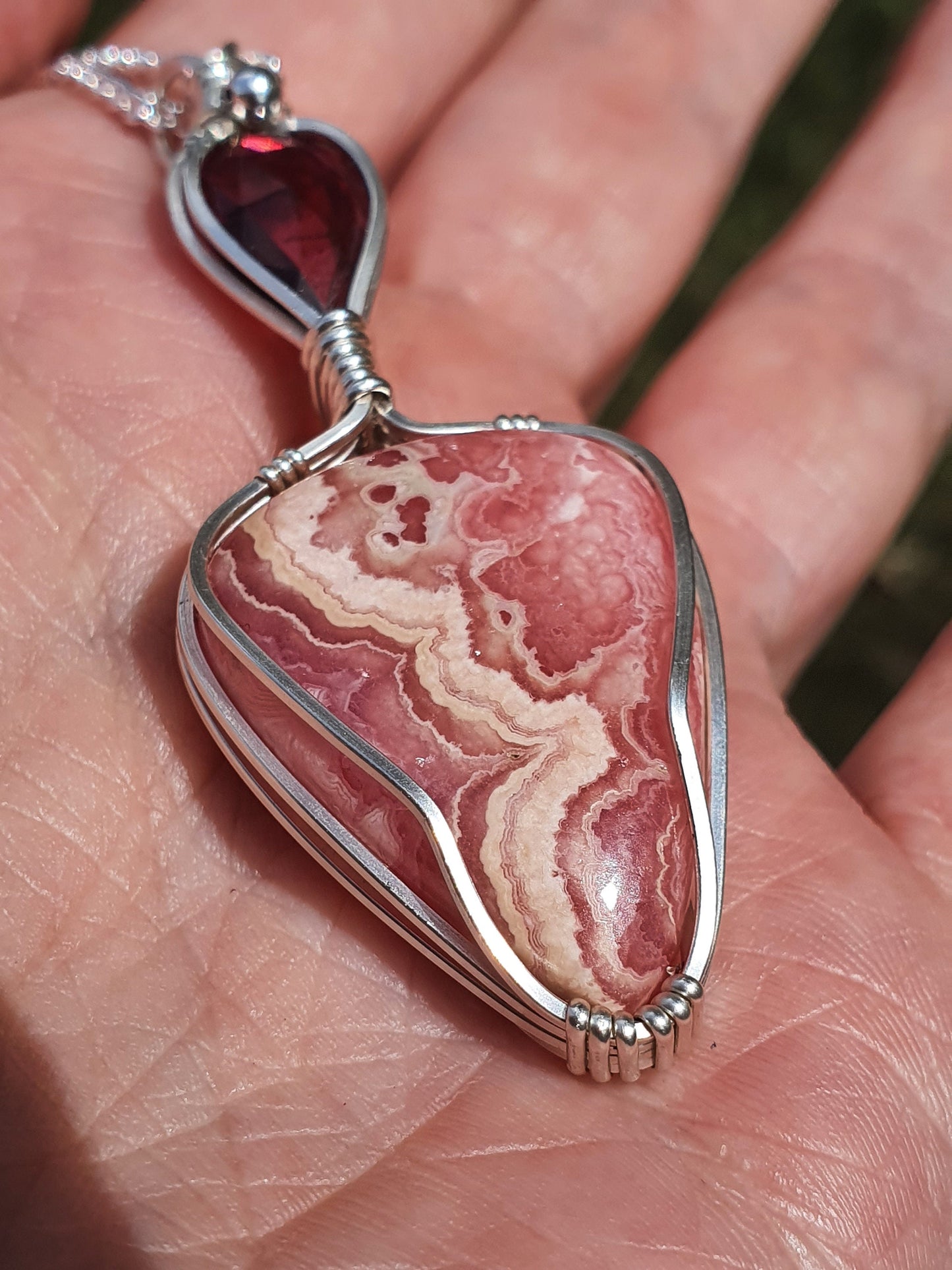 Rhodochrosite /Garnet pendant