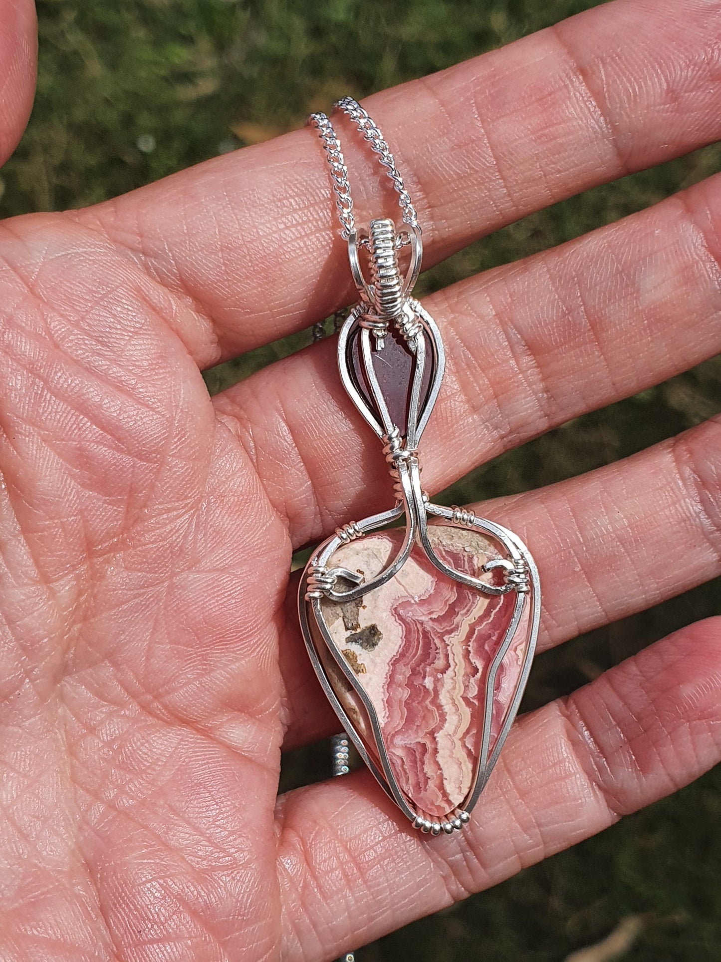 Rhodochrosite /Garnet pendant