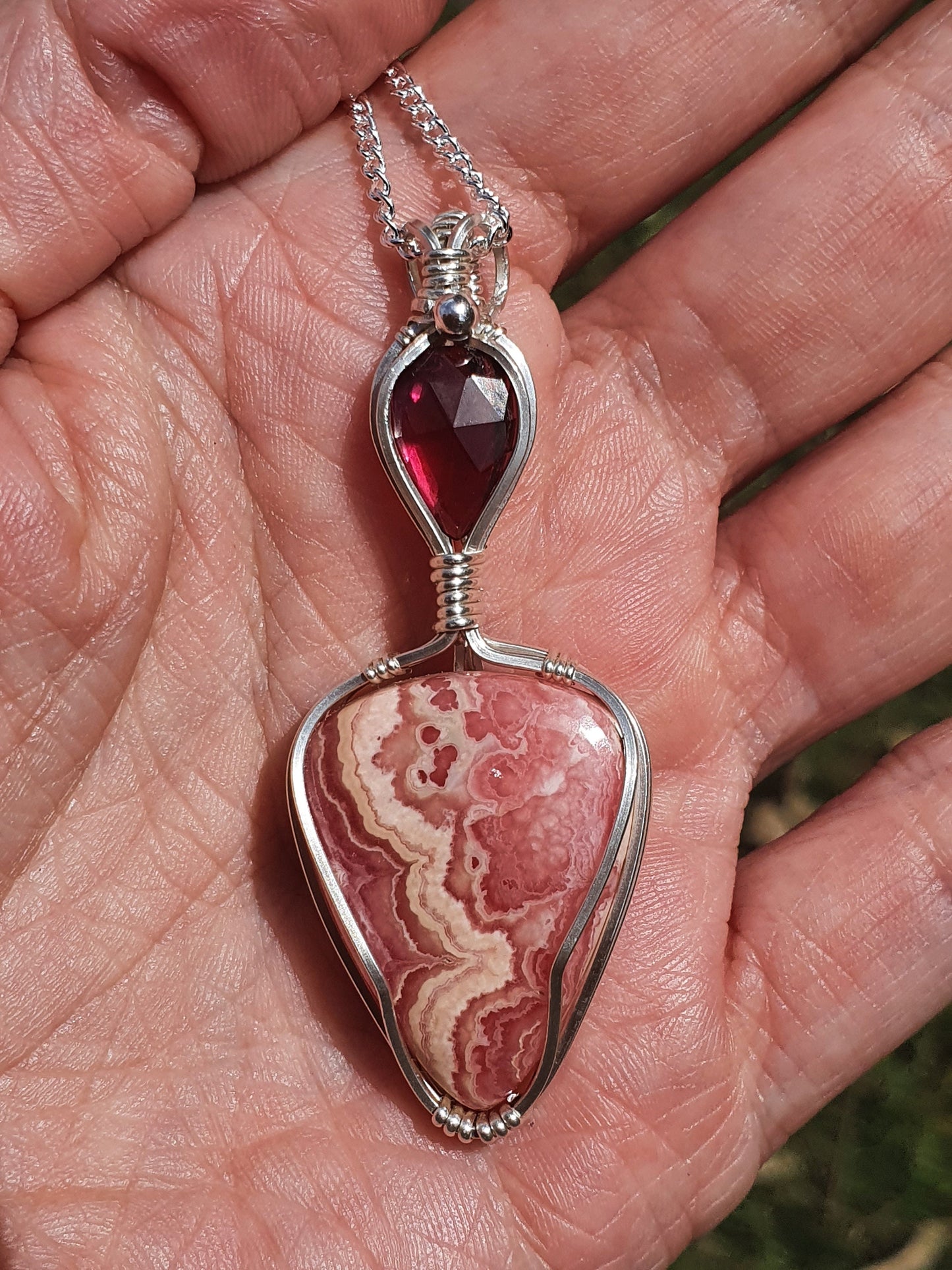 Rhodochrosite /Garnet pendant