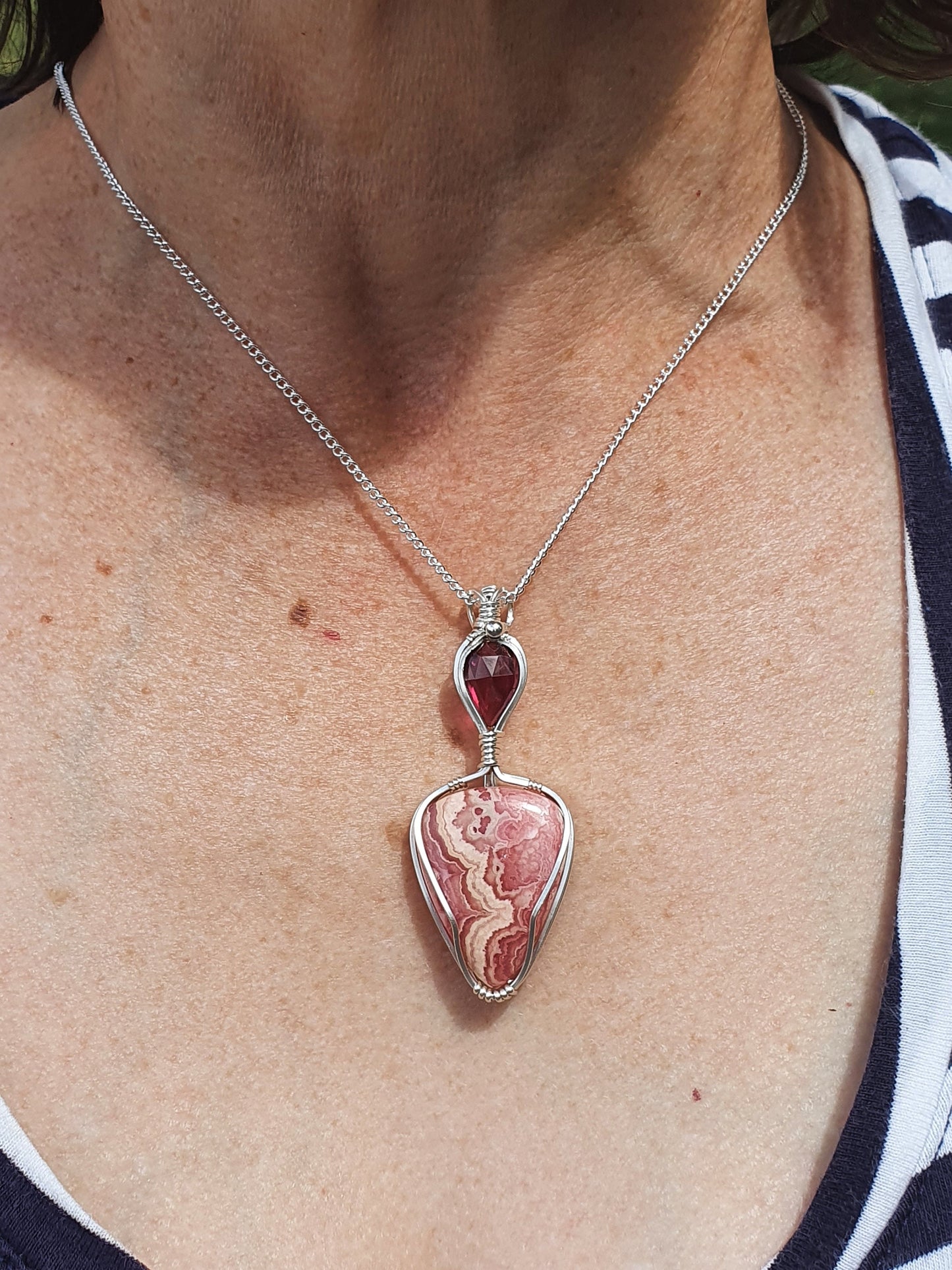 Rhodochrosite /Garnet pendant