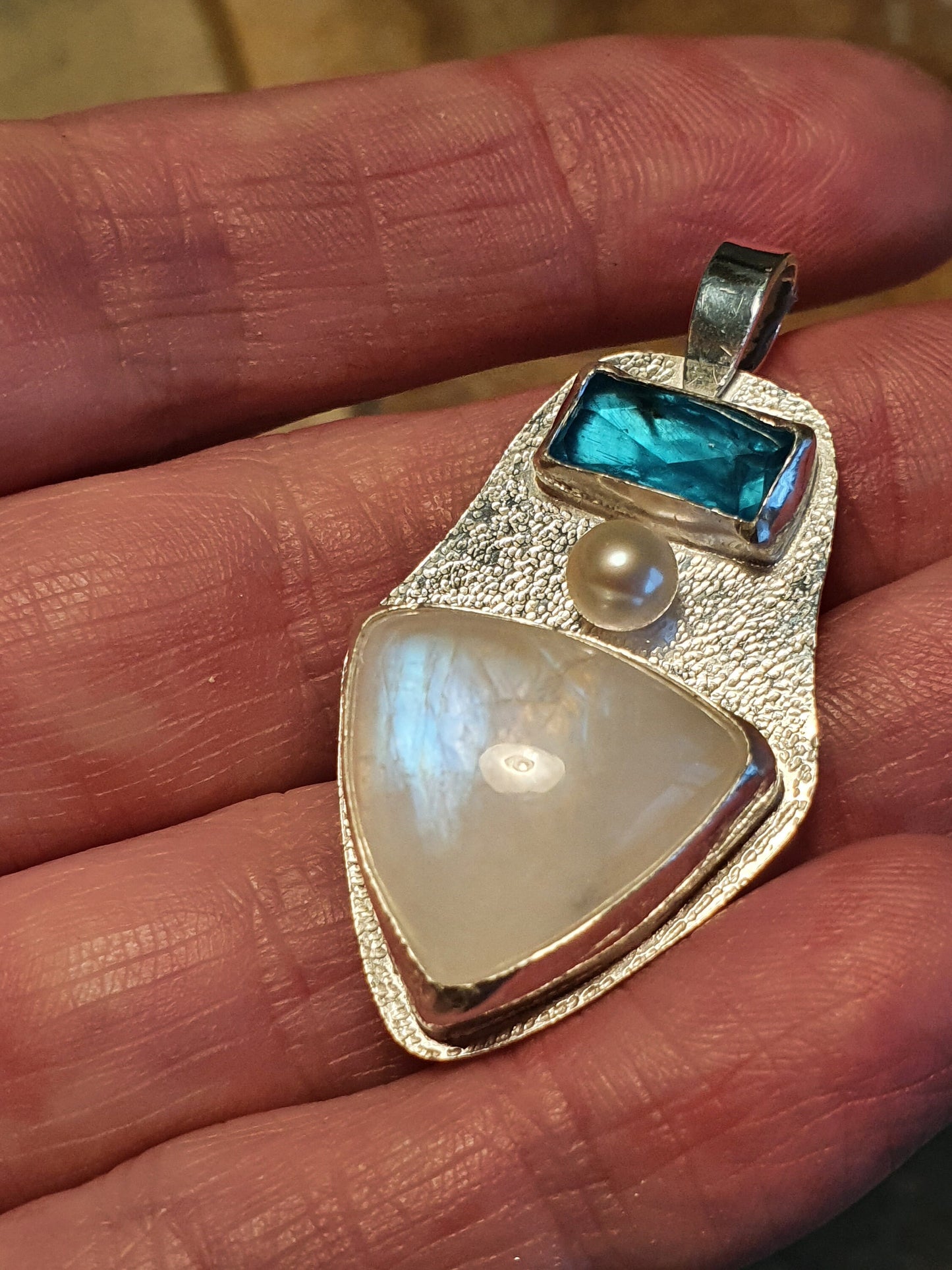 Moonstone, Blue Apatite & pearl
