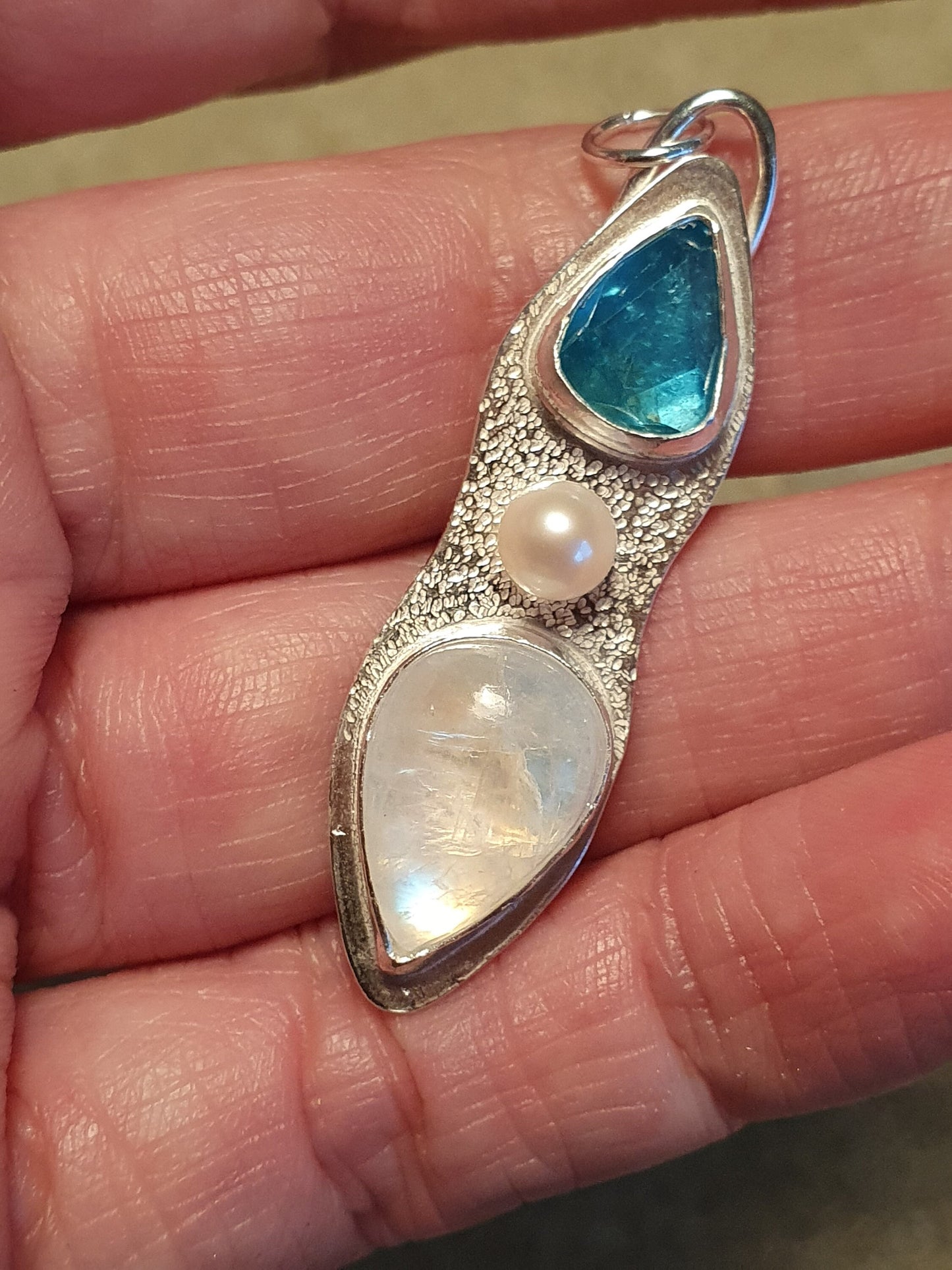 Blue Apatite, moonstone & pearl