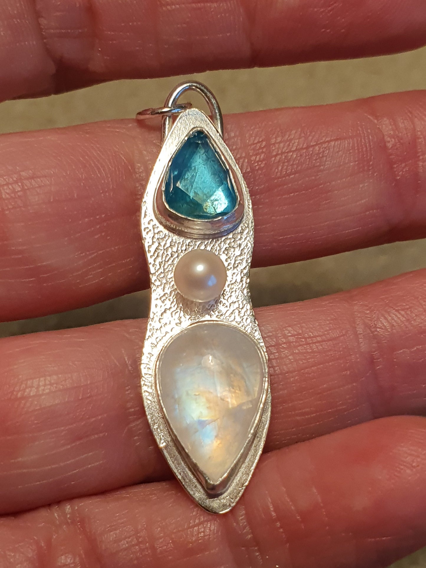 Blue Apatite, moonstone & pearl
