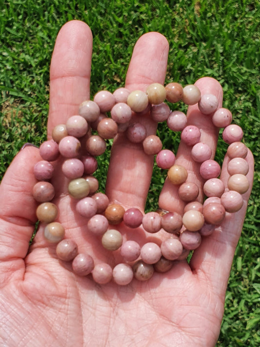 Pink Rhodonite 8mm bead bracelet