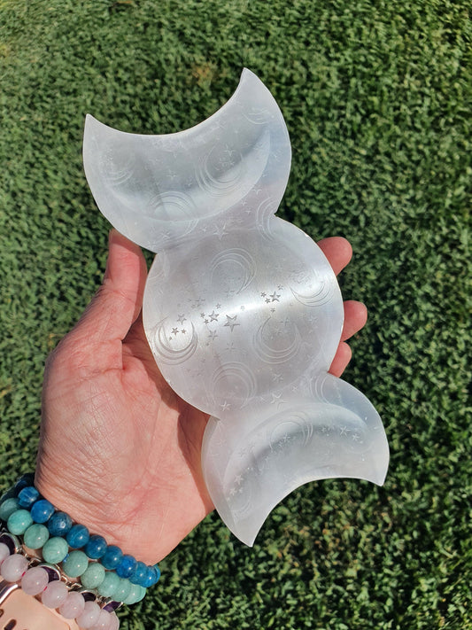 Selenite star and moon dish