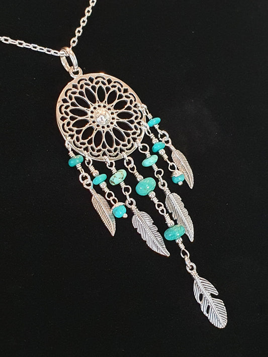 Turquoise dream catcher pendant