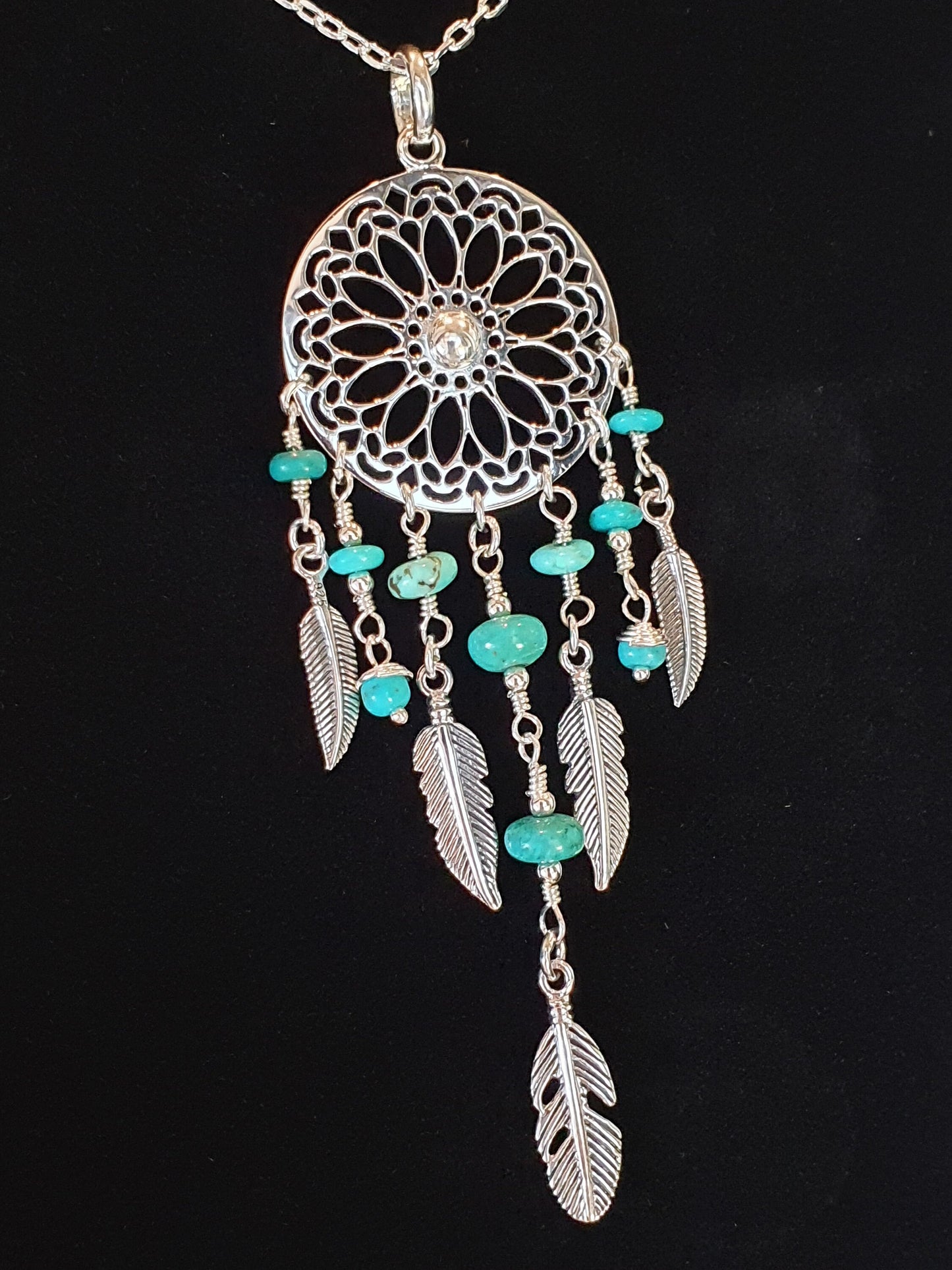 Turquoise dream catcher pendant