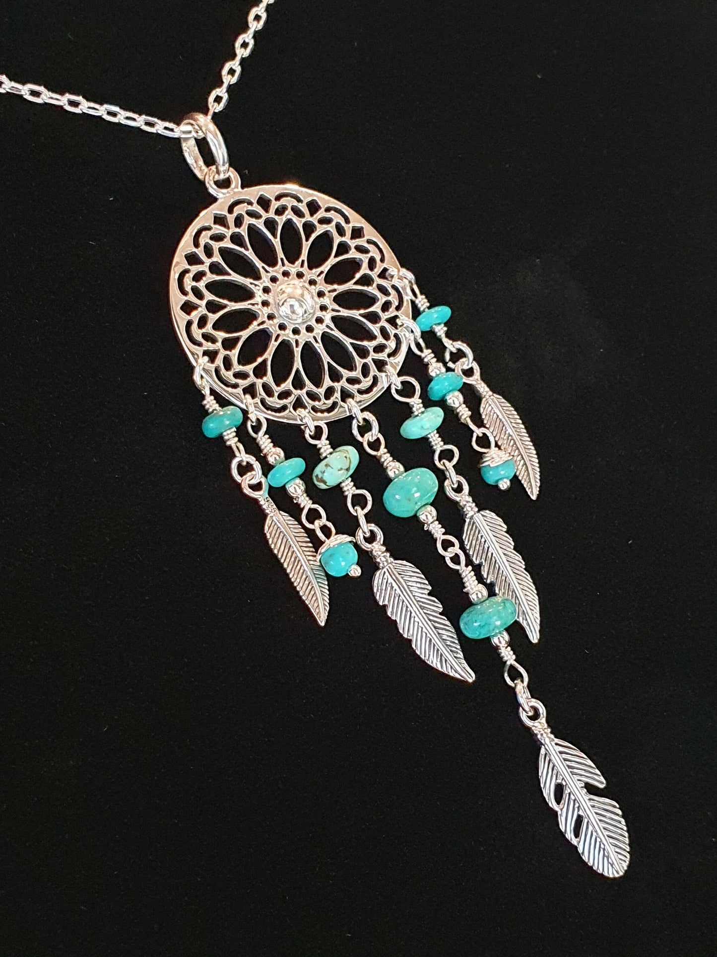 Turquoise dream catcher pendant