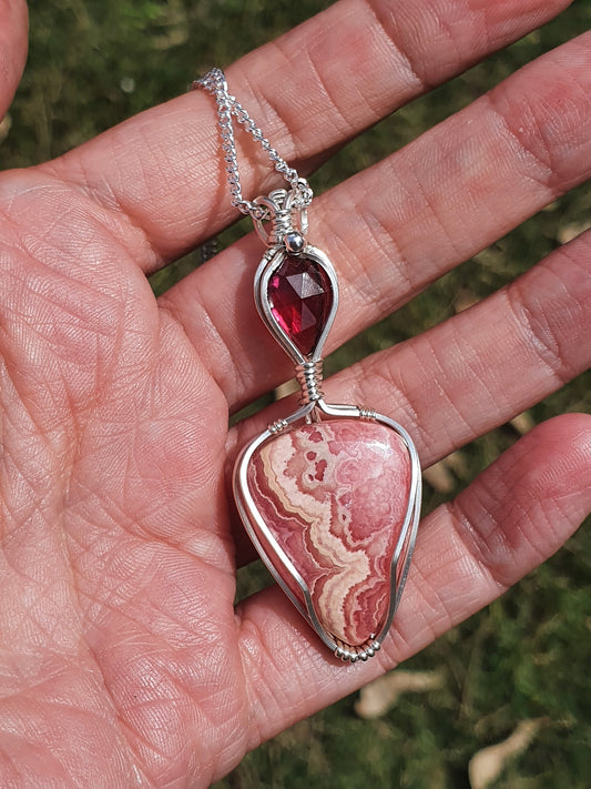 Rhodochrosite /Garnet pendant